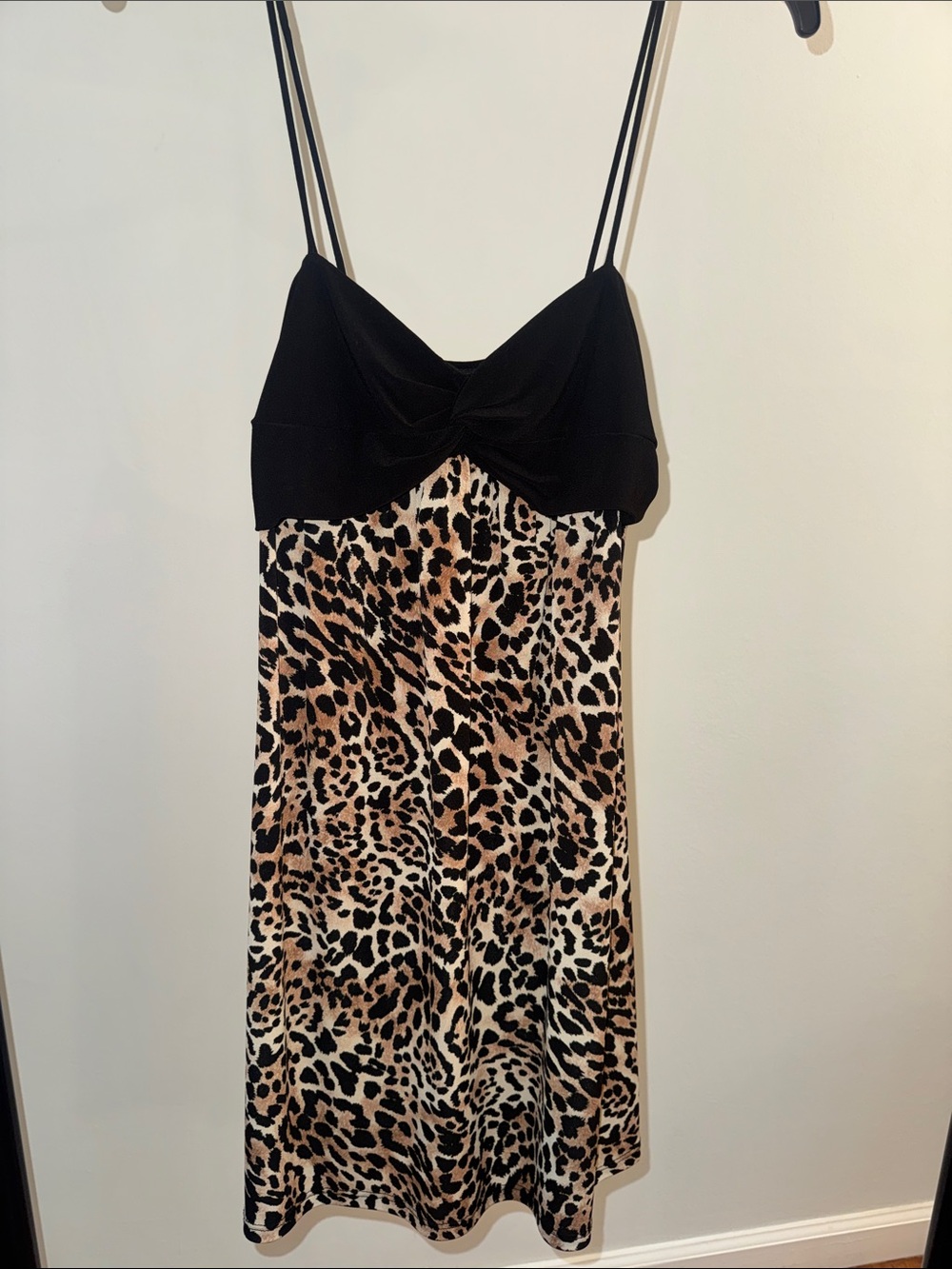 Black & Leopard Slip Dress with Spaghetti Straps